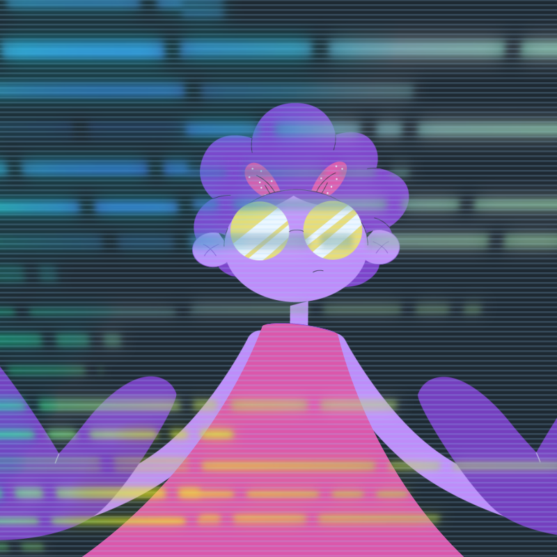 2D girl illustrated writing code